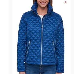 Andrew Marc New York Quilted Puffer Jacket XL Blue Zipper Pockets Lined Slim Fit